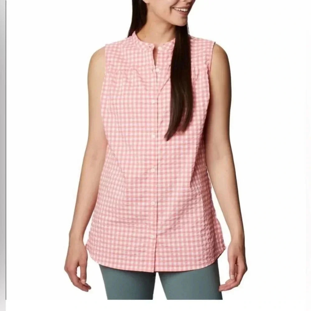 Columbia Womens Cherry Creek Lane EXS Sleeveless Tunic Pink Gingham XL0811-699 M